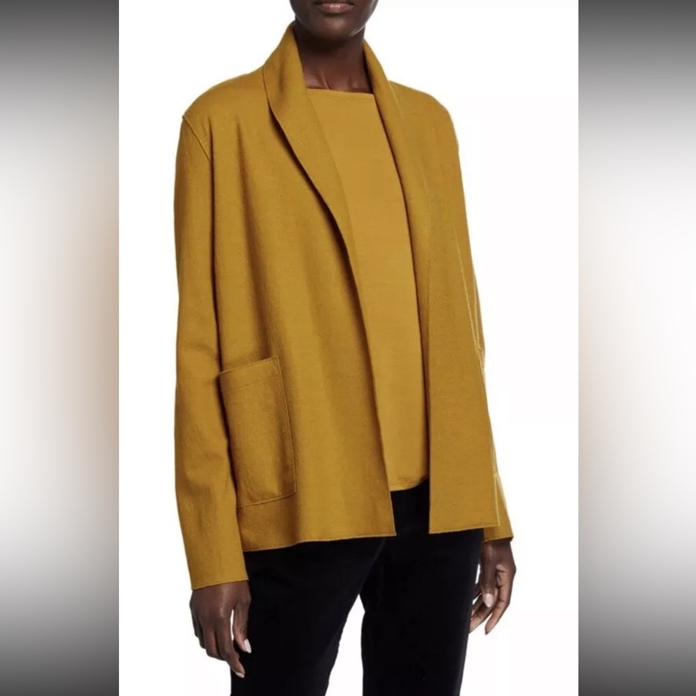 EILEEN FISHER SHAWL COLLAR OPEN FRONT WOOL JACKET ARNICA YELLOW  Sz XL NWOT
